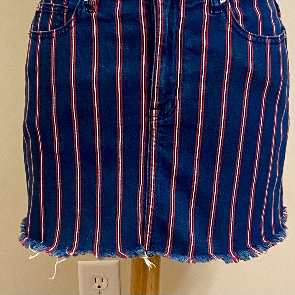 America Eagle Super Stretch Blue Red Striped 6 Americana Denim Mini Jean Skirt - Picture 3 of 12
